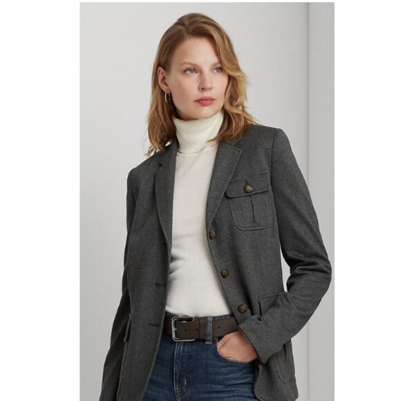Ralph Lauren Lauren Women's Herringbone Jacquard-Knit Blazer Grey 2 - Picture 4 of 9